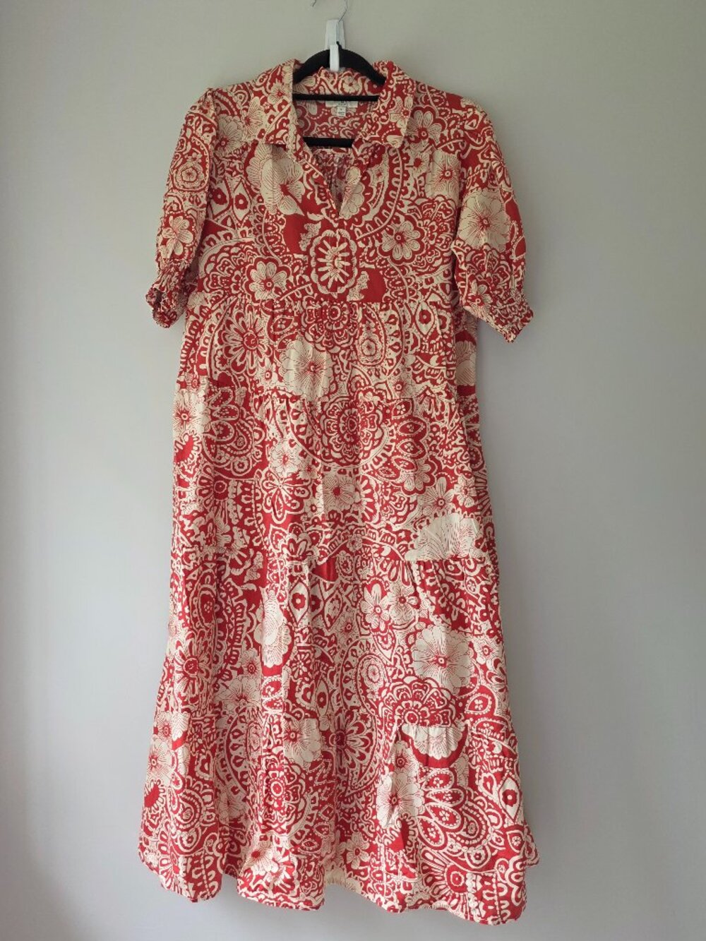 Umgee Clay Paisley Tiered Floral Midi Dress | Medium | Collar High Waist Smocked